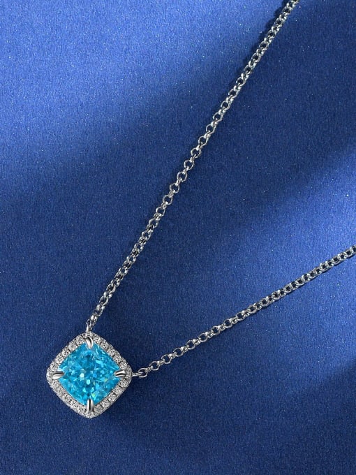 Sea Blue [P 2052] 925 Sterling Silver High Carbon Diamond Square Luxury Necklace